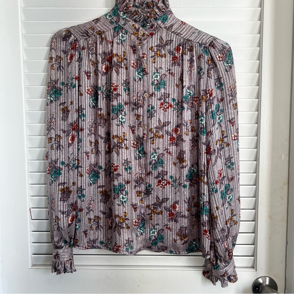 Vintage High Neck Floral Blouse Size S/M